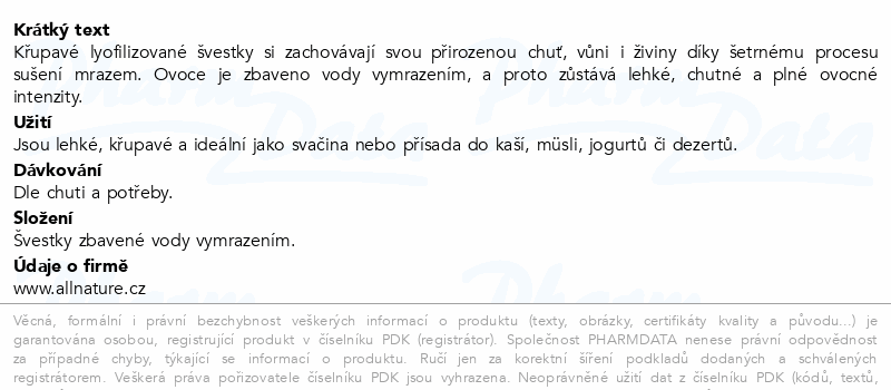 Allnature Švestky Lyo mrazem sušené 100g