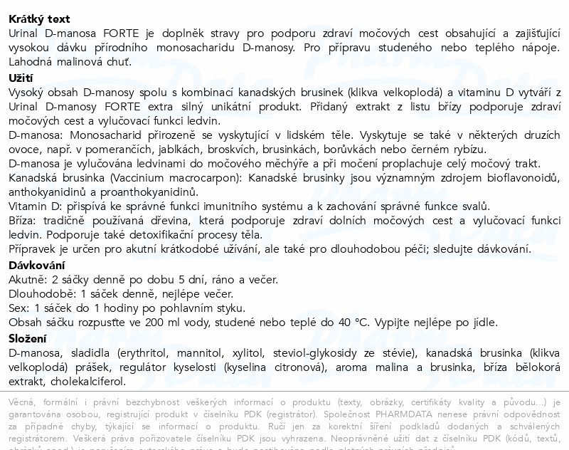 Urinal D-manosa Forte 20 sáčků