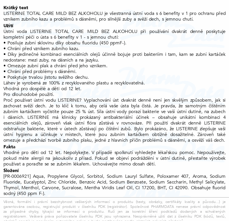 LISTERINE Total Care mild bez alkoholu 500ml