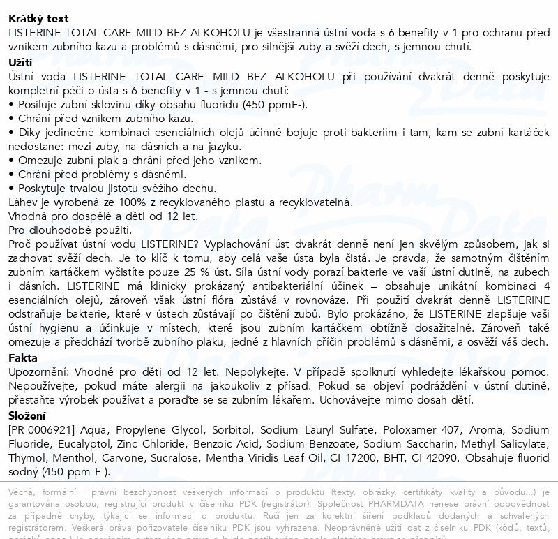 LISTERINE Total Care mild bez alkoholu 1L