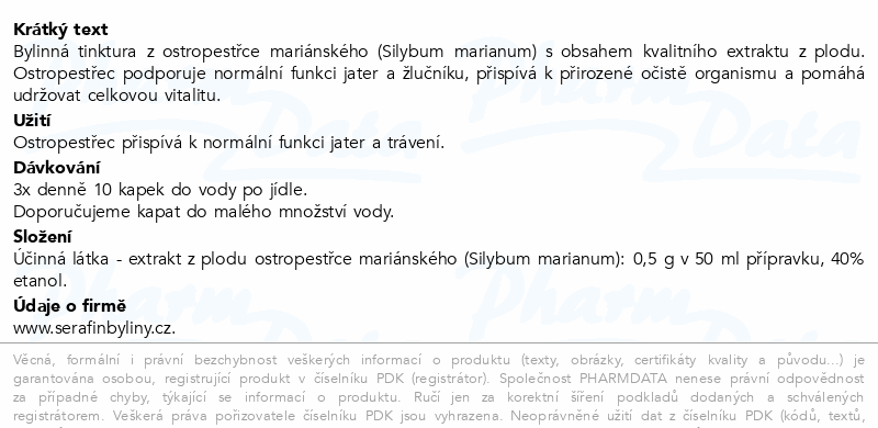Serafin Ostropestřec tinktura z bylin 50ml