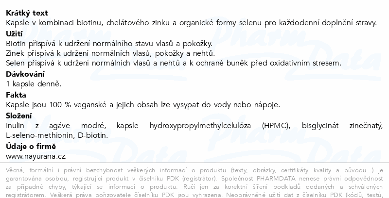 Nayurana Beauty Komplex Biotin+Zinek+Selen cps.180