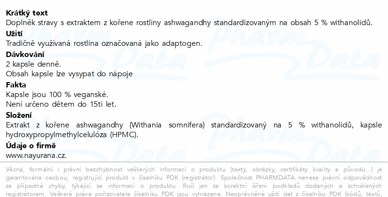 Nayurana Ashwagandha 500mg 5% Withanolides cps.150