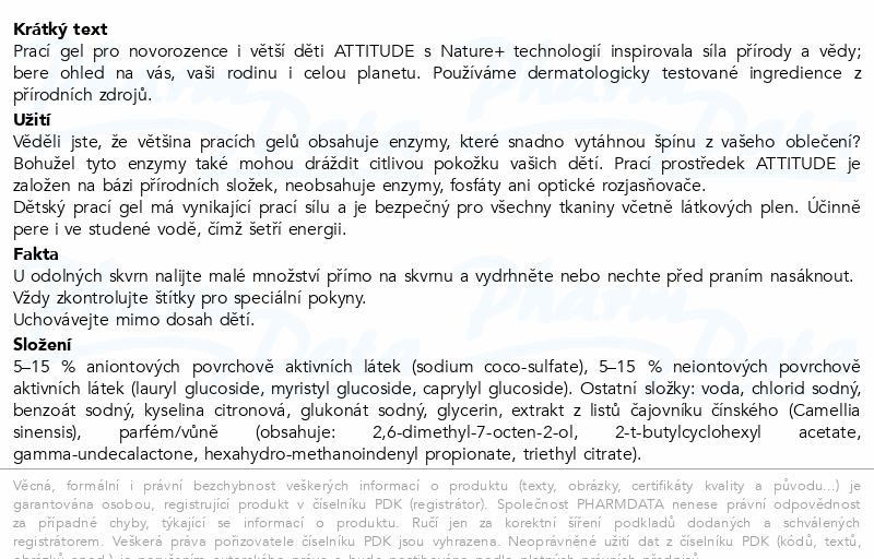 ATTITUDE Prací gel pro děti hruška 1.05l