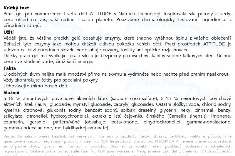 ATTITUDE Prací gel pro děti Sweet Lullaby 1.05l