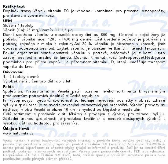 NATURVITA Vápník+vit.D tbl.50