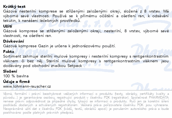 Gáza hydrofil.skl.kompr.Gazin 8vr.18x8cm/100ks