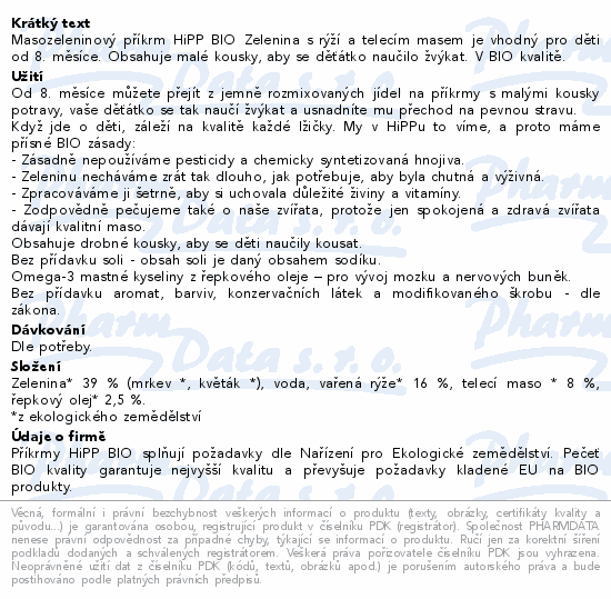 HiPP Zelenina a rýže s telecím masem BIO 8m 220g